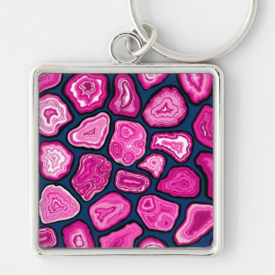 Pink agate slices keychain