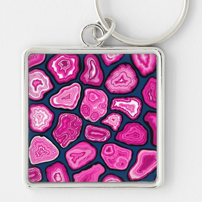 Pink agate slices keychain (Front)