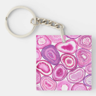 Pink agate watercolor keychain