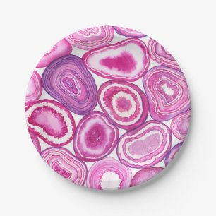 Pink agate watercolor paper plate