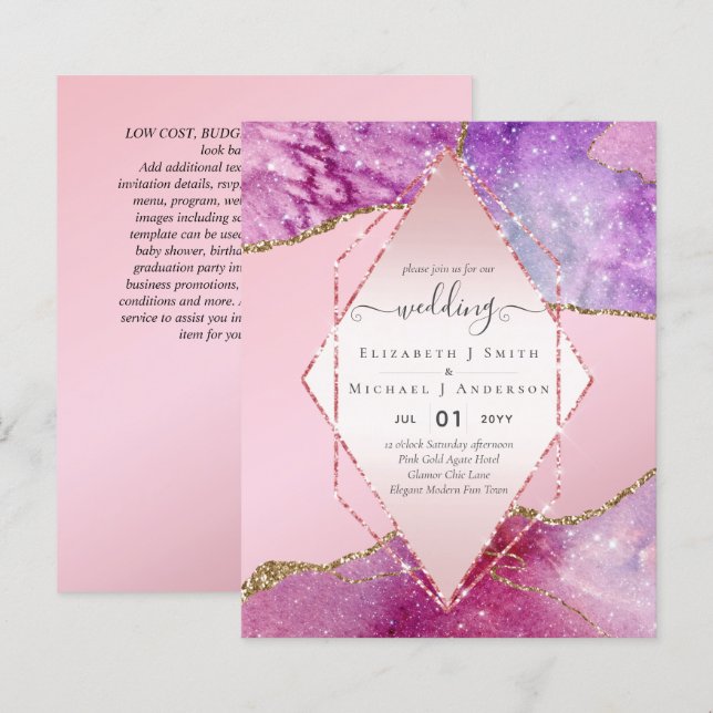 Pink AGATESparkles Wedding Invitations BUDGET (Front/Back)