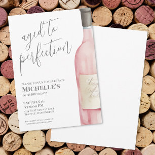 Pink Aged To Perfection Wine Birthday Party Invitation