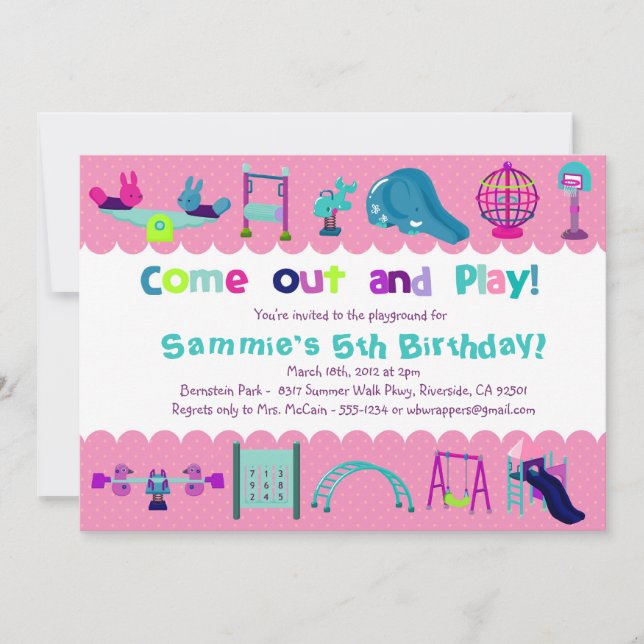 PINK - AIRE DE JEUX - Invitations de fête d'annive (Devant)