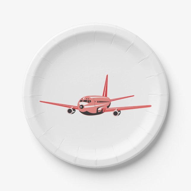 Pink Airplane Paper Plate (Front)