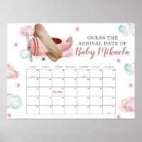 Pink Airplane Shower Guess Baby Due Date Calendar