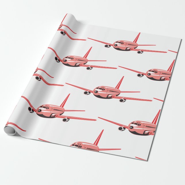 Pink Airplane Wrapping Paper (Unrolled)