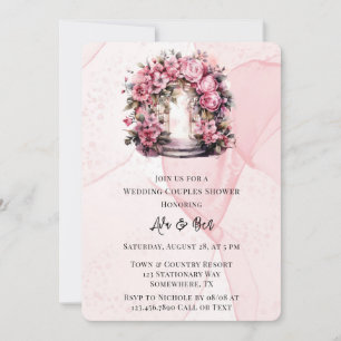 Pink Alcohol Floral Arch Wedding Couples Shower  Invitation