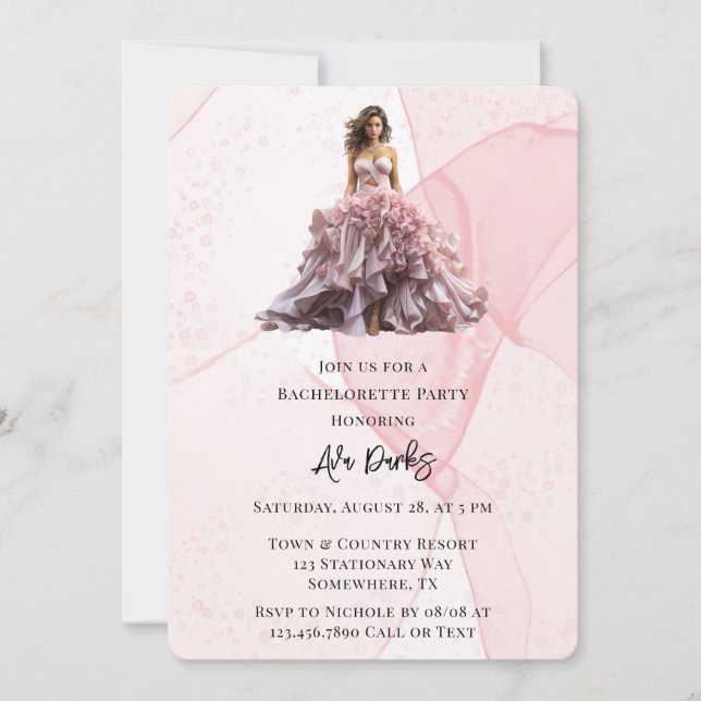 Pink Alcohol Ink Bride Bachelorette Party Invitation (Front)