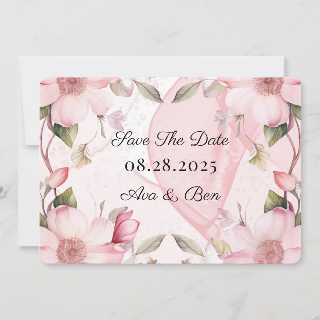 Pink Alcohol Ink Floral Wedding Save The Date Card (Front)