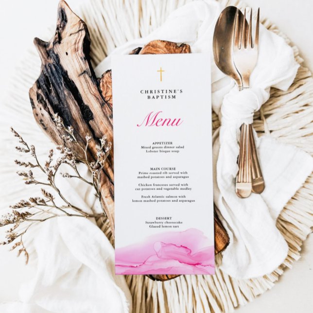 Pink Alcohol Ink Girl Baptism Christening Menu (Creator Uploaded)