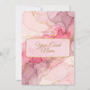 Pink Alcohol Ink Gold Border Frame Invitation