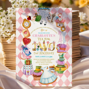 Pink Alice in Wonderland 2nd birthday Invitation