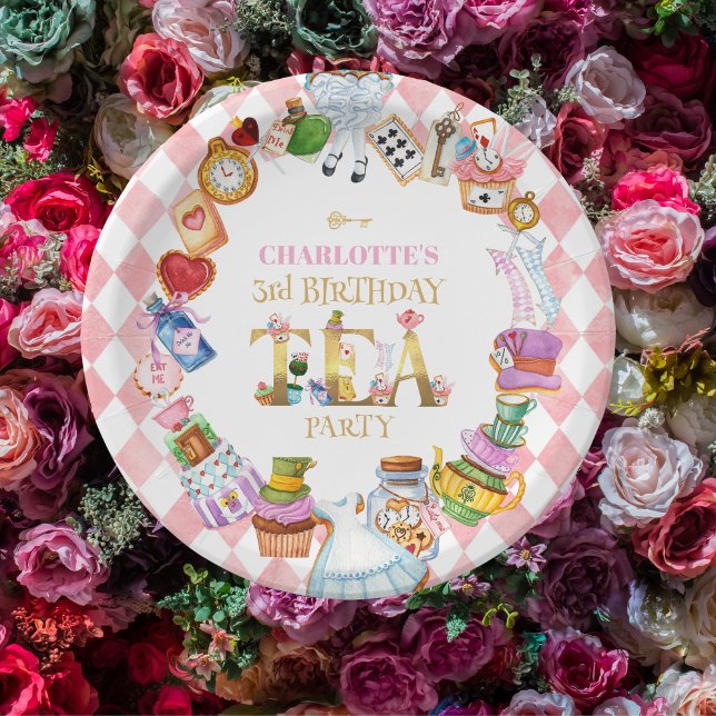 Pink Alice in Wonderland 3rd Birthday   Paper Plate (Creator Uploaded)