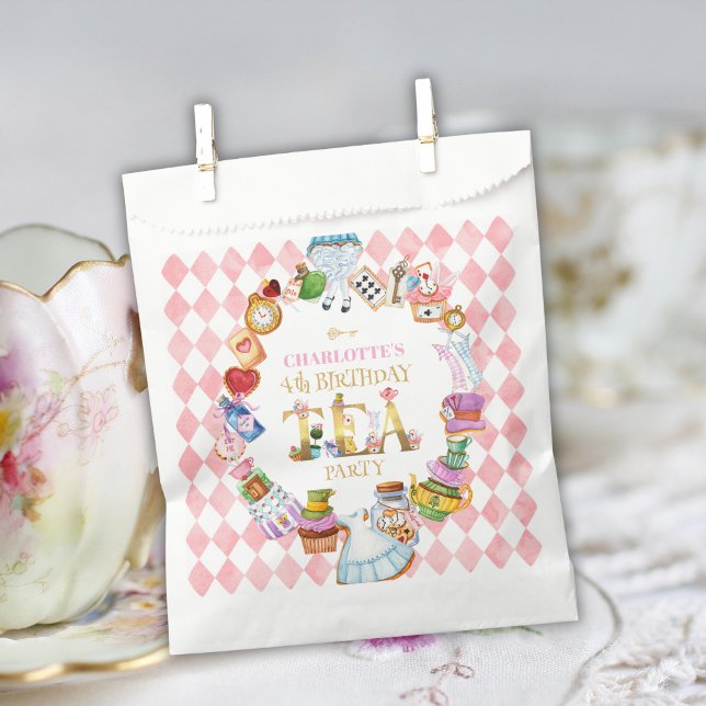 Pink Alice in Wonderland 4th Birthday   Favour Bag (Creator Uploaded)
