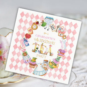 Pink Alice in Wonderland 4th Birthday   Napkin