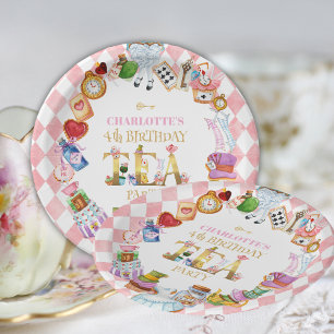 Pink Alice in Wonderland 4th Birthday Paper Plate