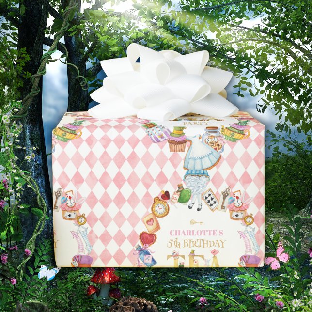 Pink Alice in Wonderland 5th Birthday   Wrapping Paper (Creator Uploaded)