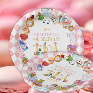 Pink Alice in Wonderland 6th Birthday   Paper Plate
