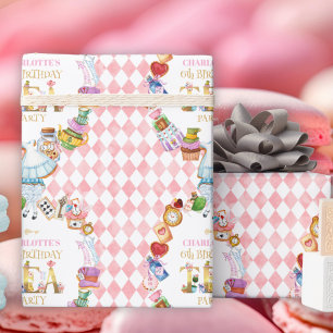 Pink Alice in Wonderland 6th Birthday Wrapping Paper