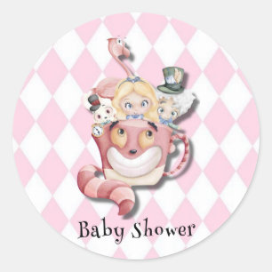 Pink Alice in Wonderland and Friends Baby Shower Classic Round Sticker