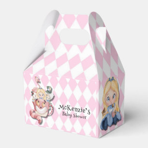 Pink Alice in Wonderland and Friends Baby Shower Favor Box
