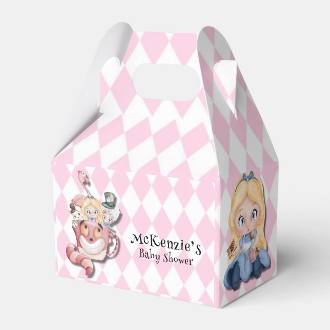 Pink Alice in Wonderland and Friends Baby Shower Favor Box (Front Side)