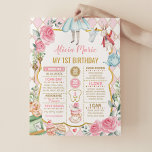 Pink Alice in Wonderland Birthday Stats Milestone Poster<br><div class="desc">Adorable pink & gold birthday chalkboard poster featuring whimsical Alice in Wonderland elements</div>