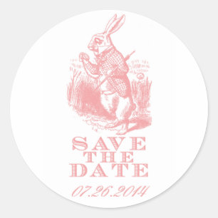 Pink Alice in Wonderland Save the Date Stickers