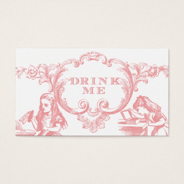 Pink Alice in Wonderland Wedding Drink Cards (Front)