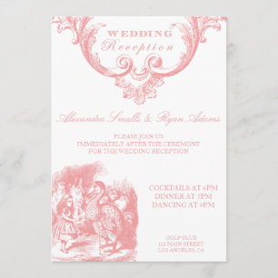 Pink Alice in Wonderland Wedding Reception Card