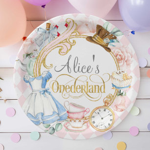 Pink, Alice Onederland, Girl 1st birthday Paper Plate