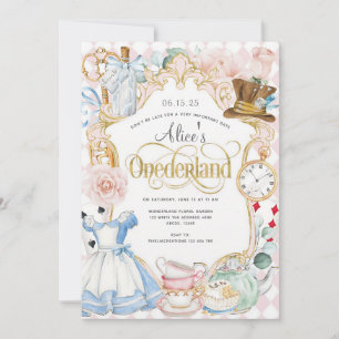 Pink Alice Onederland Mad Hatter Tea Party Invitation
