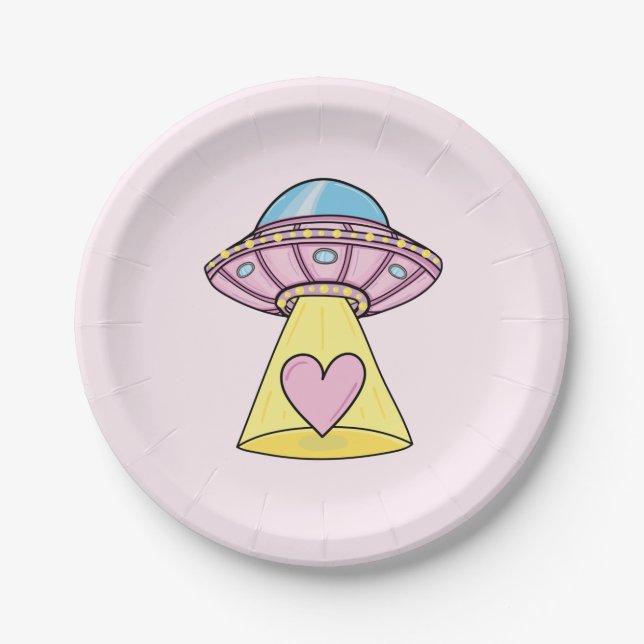 Pink Alien Spaceship Paper Plate (Front)