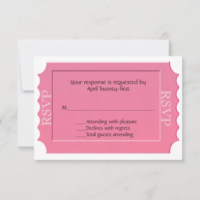 Pink All Purpose Ticket RSVP Response Card (Front)