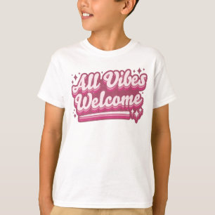 Pink All Vibes Welcome Typography Boy's T-Shirt