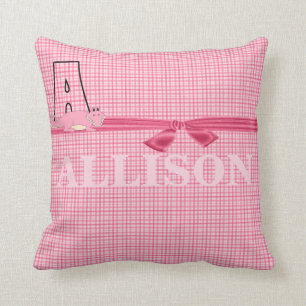 Pink Alligator Kid's Monogrammed "A" Throw Pillow