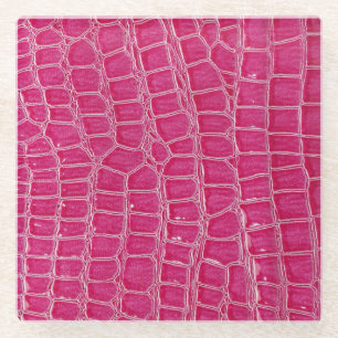 Pink Alligator Patterned Texture Glass Coaster
