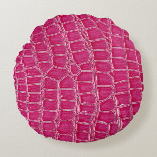 Pink Alligator Patterned Texture Round Pillow