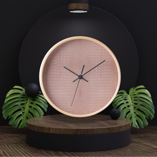 Pink Alligator Texture Print Clock (Pink Alligator Faux Leather Clock by Looly Elzayat
)