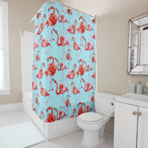 Pink Aloha Flamingo Bird Pattern on Teal