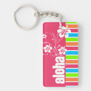 Pink Aloha; Retro Neon Rainbow Keychain
