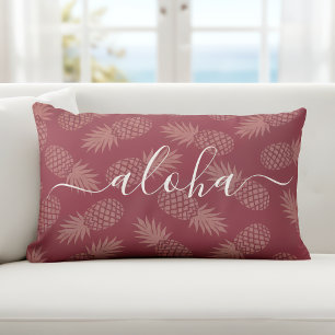 Pink Aloha Script Pineapple Pattern Simple Modern Lumbar Pillow