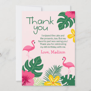 Pink Aloha Tropical Flamingo Birthday Thank You Card