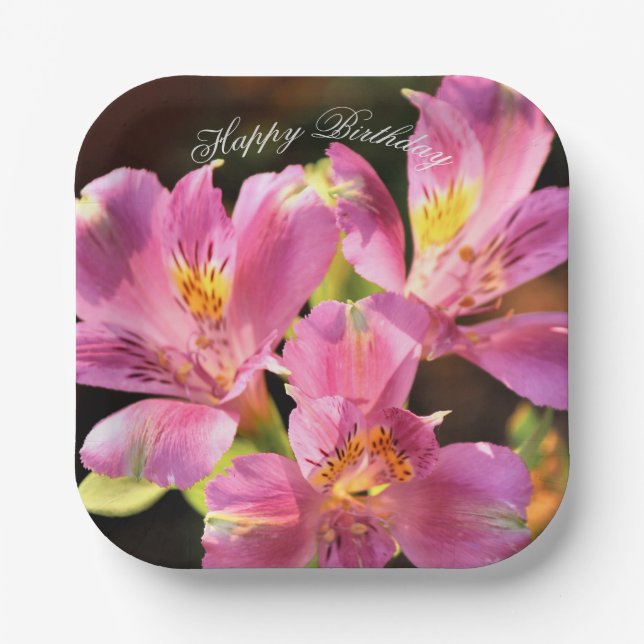 Pink Alstroemeria Lilly Paper Plate (Front)