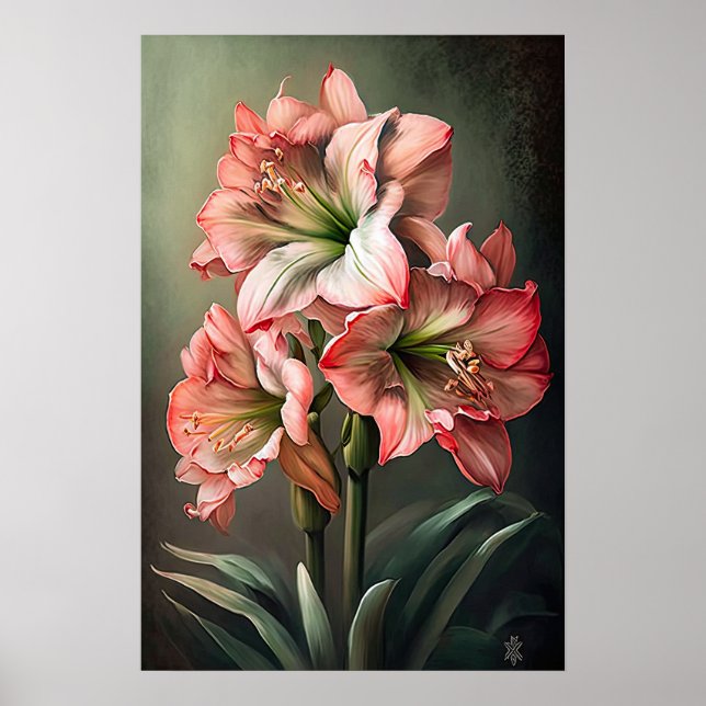 Pink Amaryllis Flower Art Imprimer Poster (Devant)