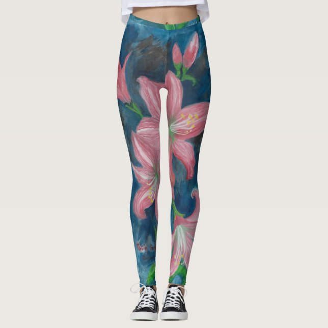 pink amaryllis flowers leggings (Front)