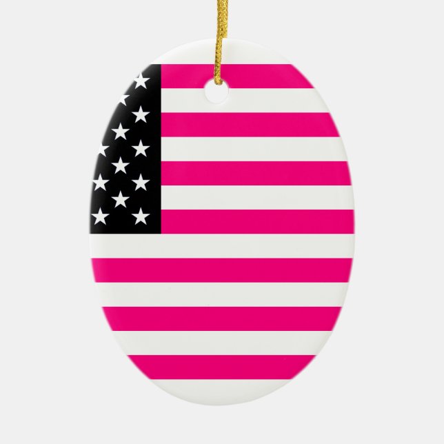 pink american flag ceramic ornament (Front)