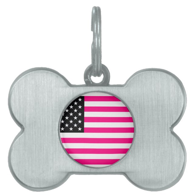 pink american flag pet name tag (Front)