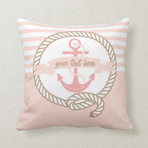 Pink Anchor and Banner Nautical Custom Pillow
