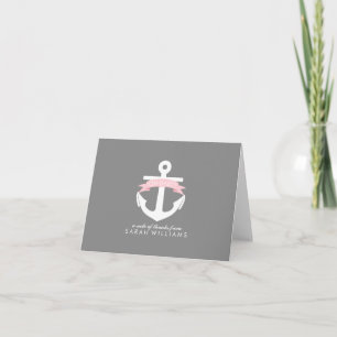 Pink Anchor Nautical Baby Shower Thank You Card